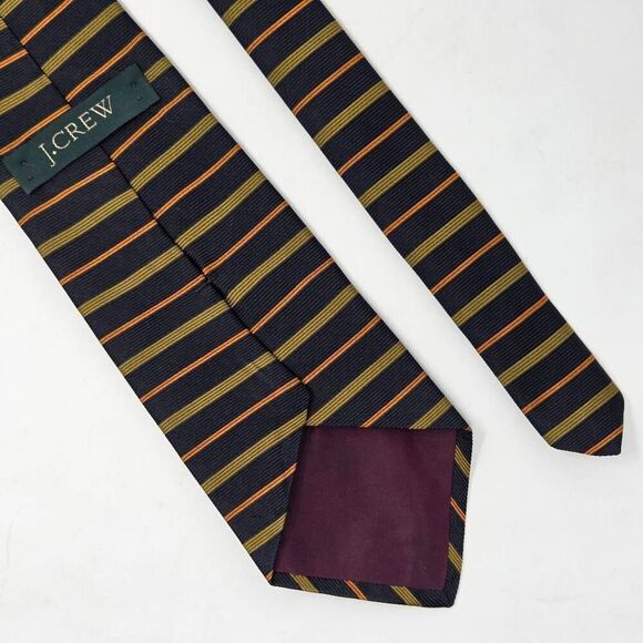 J CREW SILK TIE BLUE YELLOW ORANGE WOVEN STRIPE MADE BY HAND 3.75" X 57" - Picture 2 of 3